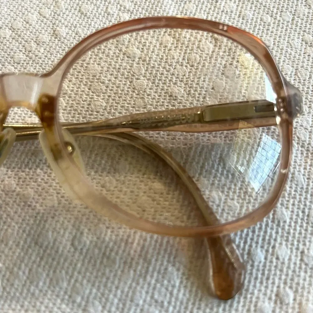 Vintage Peach Acetate Eyeglass Frames RX Optical Glasses Gold Metal Temples 90s